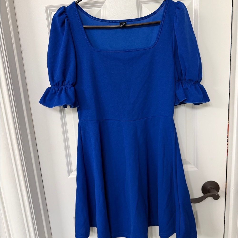 Royal Blue Puff Sleeve Mini Dress